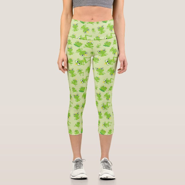 Froschmuster, Niedliche Frösche, grüne Frösche, Fr Capri Leggings (Vorderseite)