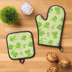 Froschmuster, Niedliche Frösche, grüne Frösche, Fr Ofenhandschuh & Topflappen-Set