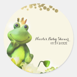Froschprinz Grün & Gold Baby Shower individuelles  Runder Aufkleber
