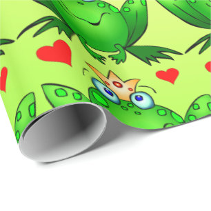 Froschprinz Herzen Fröhliche Cartoon Grün Geschenkpapier