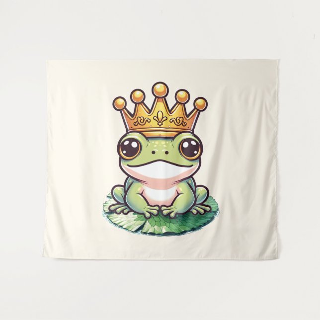 Froschprinz in Goldkrone Kinderzimmer-Saal Wandteppich (Vorderseite (Horizontal))