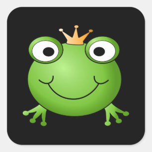 Froschprinz. Lächeln Frosch mit einer Krone. Quadratischer Aufkleber