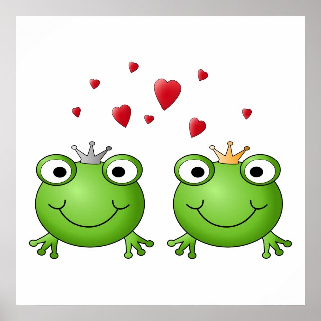 Froschprinz und Froschprinzessin, mit Herzen. Poster (Vorne)