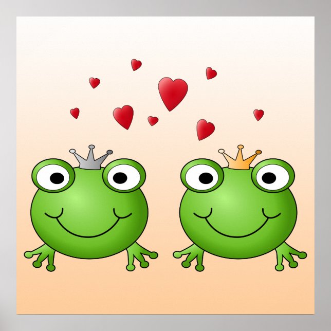 Froschprinz und Froschprinzessin, mit Herzen. Poster (Vorne)