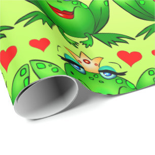 Froschprinzessin Herzen Fröhliches Grün Geschenkpapier