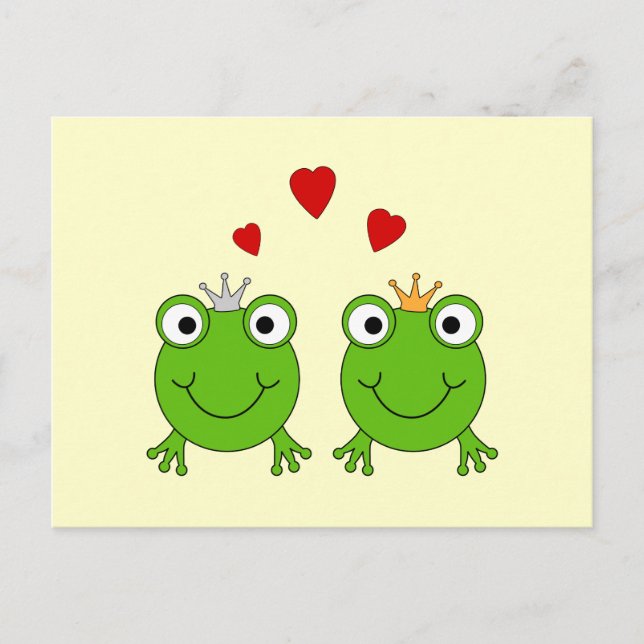 Froschprinzessin und Froschprinz, mit Herzen. Postkarte (Vorderseite)