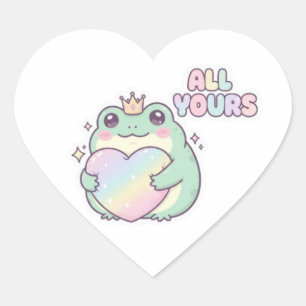 Froschsticker 'Alles Deins' Süßer Frosch umarmt He Herz-Aufkleber