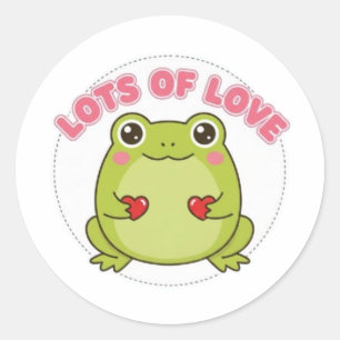 Froschsticker mit viel Liebe, süßer Frosch hält He Runder Aufkleber