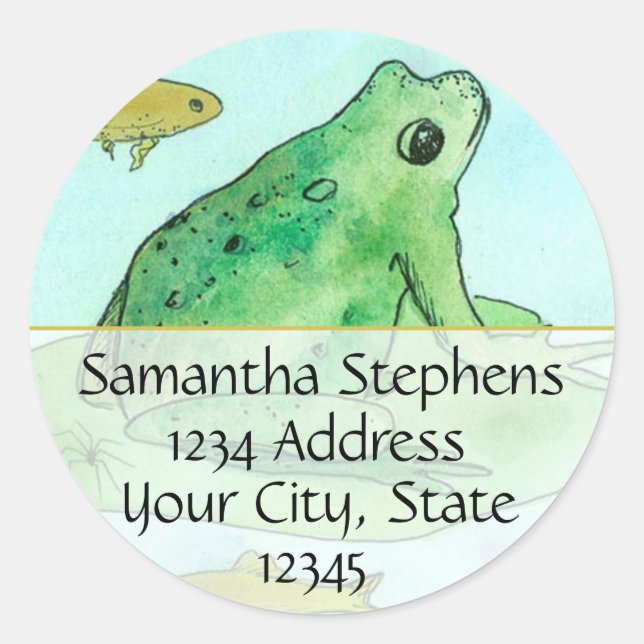 Froschteich Goldfish Aquarell-Rücksendeadresse Runder Aufkleber (Vorderseite)
