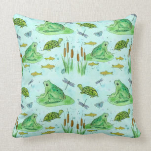 Froschteich Goldfish Turtles Dragonfly Green Kissen