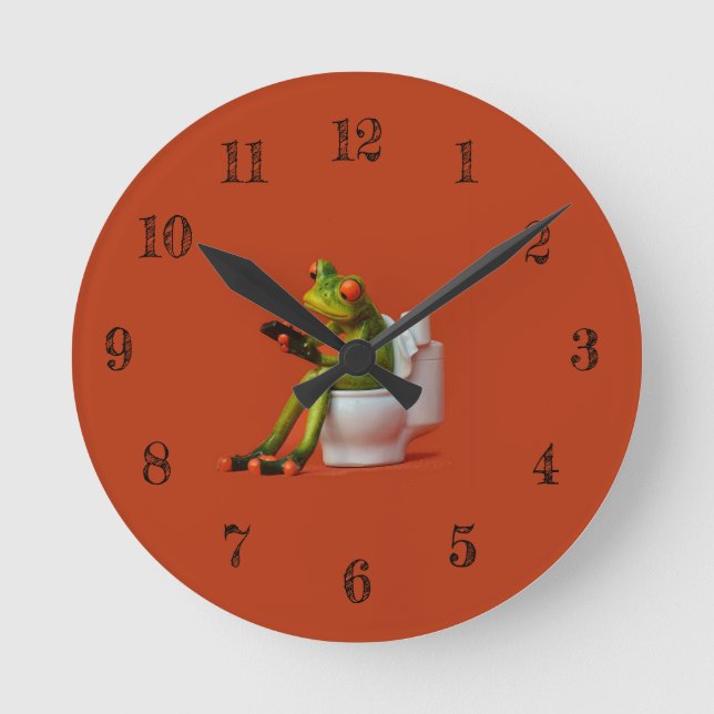 Froschtoilette Runde Wanduhr (Vorderseite)