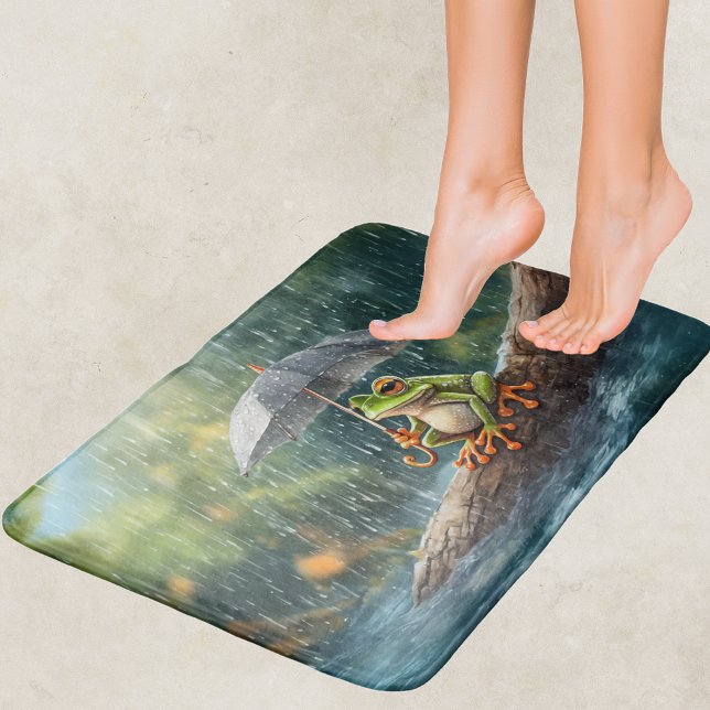 Froschwald-Regentag Badematte (Whimsical Woodland Cottagecore Frog Rainy Day aesthetic cozy bathroom decor goblincore Bath Mat)