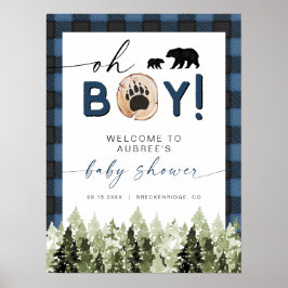 FROST Blue Flannel Pine Bear Baby Dusche Empfang Poster