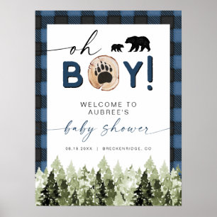 FROST Blue Flannel Pine Bear Baby Dusche Empfang Poster