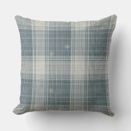 Frost Blue Nordic Plaid Snowflake Throw Pillow Kissen