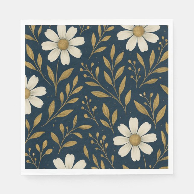 Frost & Gold Daisies Paper Napkin Serviette (Vorderseite)