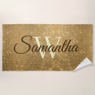 Frost Gold Glitzer Script Monogram Girly Strandtuch