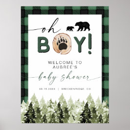 FROST Green Flannel Pine Bear Baby Dusche Willkomm Poster