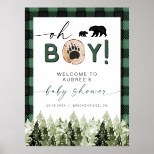 FROST Green Flannel Pine Bear Baby Dusche Willkomm Poster