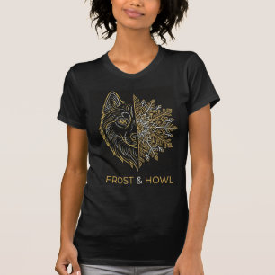 Frost & Howl Husky – Gold Line Art Schwarzer Hund T-Shirt
