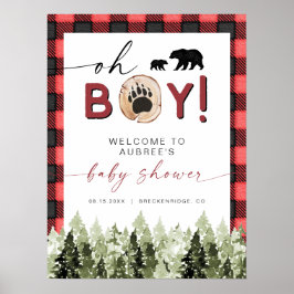 FROST Red Flannel Pine Bear Baby Dusche Willkommen Poster