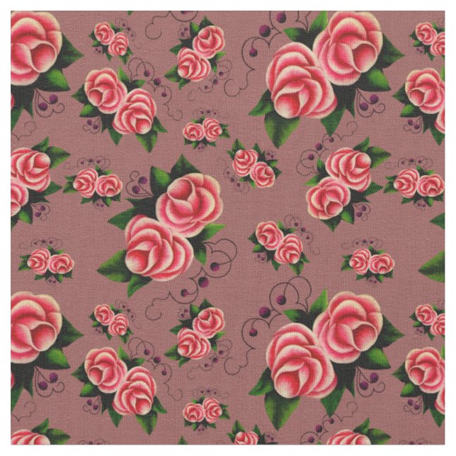 Frost Rosen, Rosa Rose, Folklore Rose 3 Zazzle Mar Stoff (Nahaufnahme)