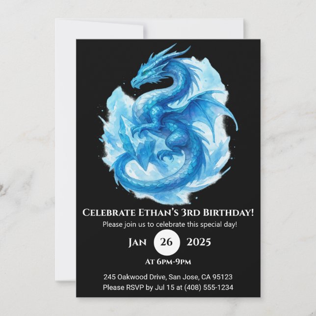 Frost Spiral Dragon Birthday Invitation Einladung (Vorderseite)
