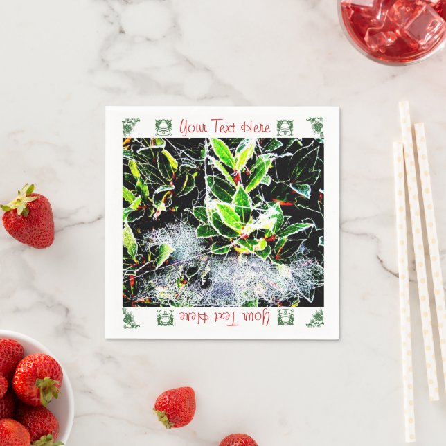 Frostbedeckte Weihnachtsstimmung und Cobweb-Weihna Serviette (Beispiel)
