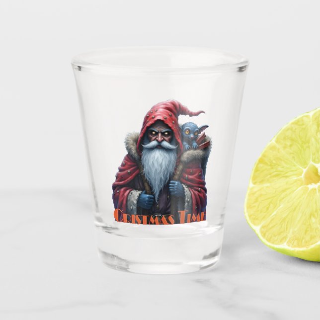 Frostbite Santa und sein Elf der Unfug treibt. Schnapsglas (Vorderseite)
