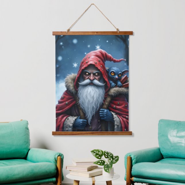 Frostbite Santa und sein Schabernack-Elf. Wandteppich Mit Holzrahmen (Wohnzimmer)
