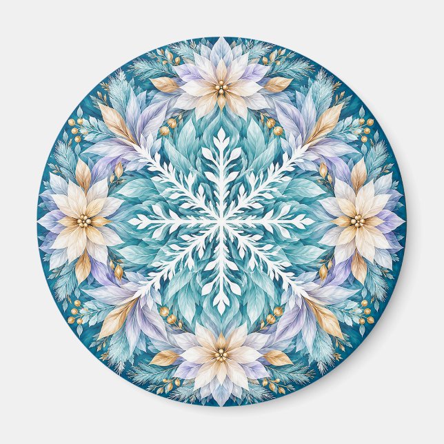 Frostblumen-Winter-Mandala Magnet (Vorne)