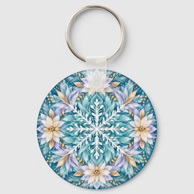 Frostblumen-Winter-Mandala Schlüsselanhänger (Vorderseite)