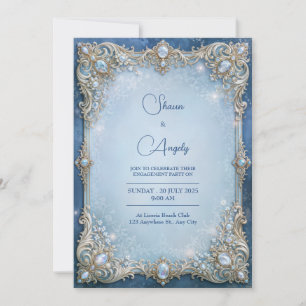 Frosted Blue Crystal Filigree Rahmen Hochzeit Einladung