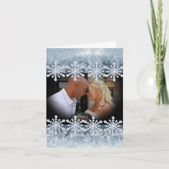 Frosted Blue Winter Wedding Custom Photo Dankeskarte (Vorderseite)