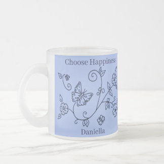 Frosted Glass Blue Butterfly Mug Mattglastasse