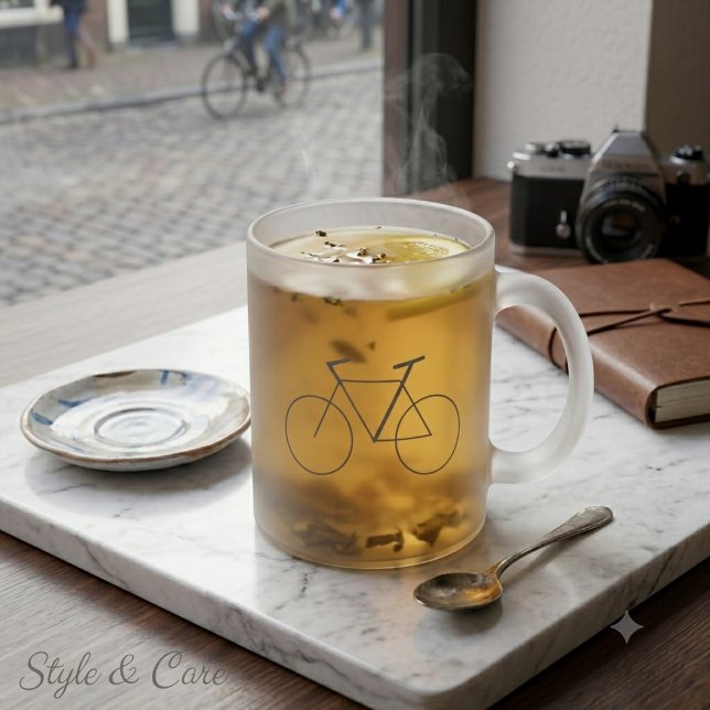 Frosted Glass Tasse mit sauberem Fahrraddesign (Frosted Glass Mug with Clean Bicycle Design)