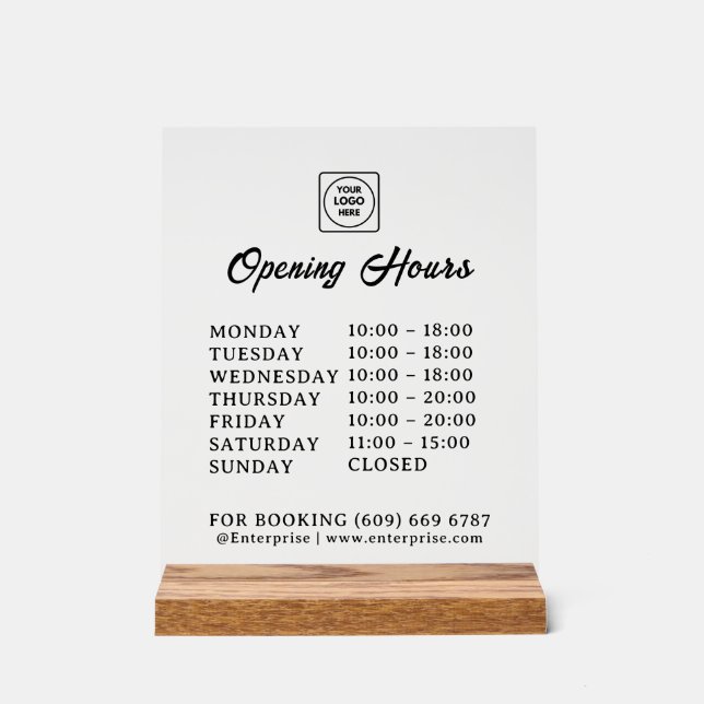 Frosted Logo and Business Hours Acrylic Display Acrylschild (Vorderseite)