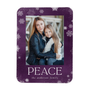 Frosted Peace Lila Aquarell-Feiertagsfoto Magnet