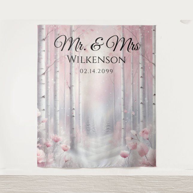 Frosted Petals in a Winter Woodland Wedding  Wandteppich (Vorderseite)