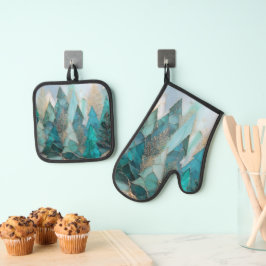 Frosted Pines – Winterwald Ofenhandschuh & Topflappen-Set