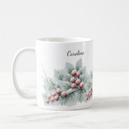 Frosted Winter Berry and Spruce Botanical Holiday Kaffeetasse
