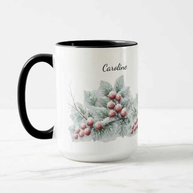 Frosted Winter Berry and Spruce Botanical Holiday  Tasse (Links)
