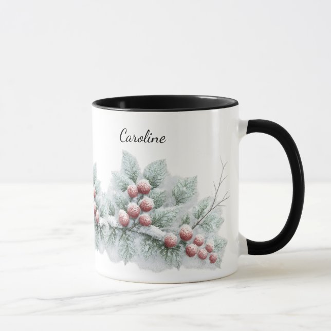 Frosted Winter Berry and Spruce Botanical Holiday  Tasse (Rechts)