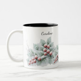 Frosted Winter Berry and Spruce Botanical Holiday Zweifarbige Tasse