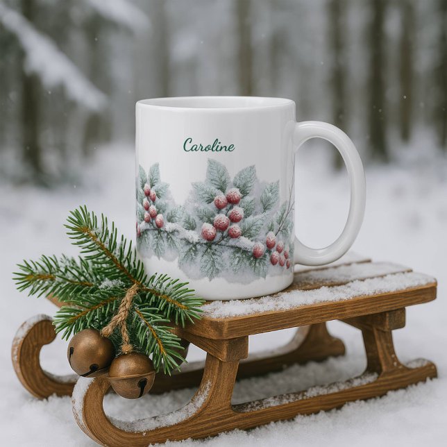 Frosted Winter Berry and Spruce Botanical Holiday Zweifarbige Tasse (Von Creator hochgeladen)