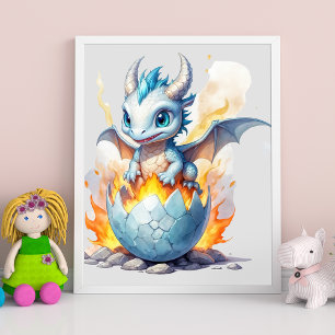 Frostfire-Hatchling Blauer Drache Fantasy Poster