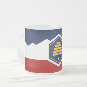 Frostierter kleiner Glaskrug mit Flagge von Utah, Mattglastasse