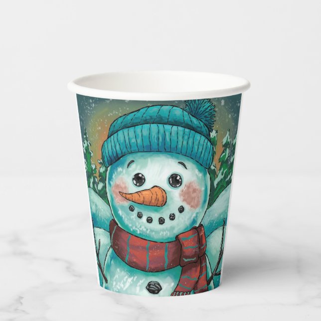 Frostig der Schneemann-Papiertasse Pappbecher (Vorderseite)