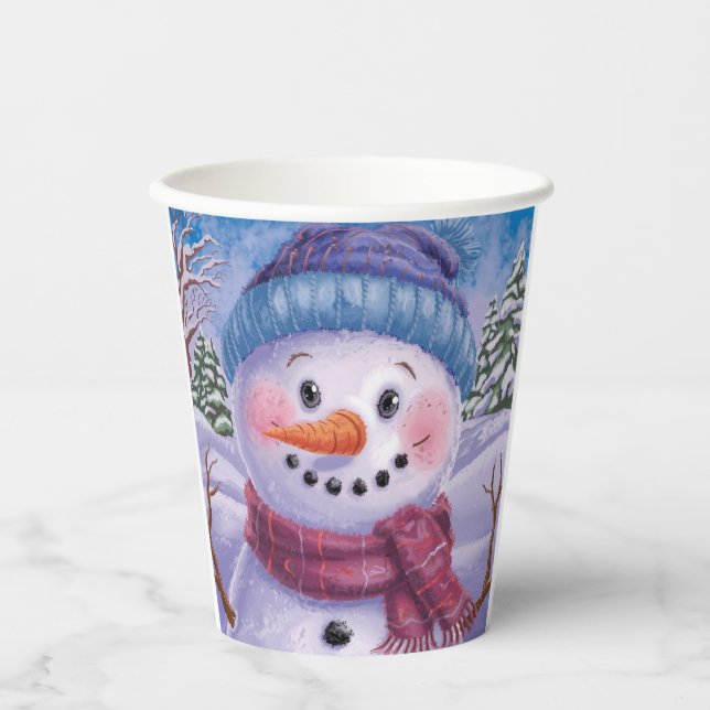 Frostig der Schneemann-Papiertasse Pappbecher (Vorderseite)