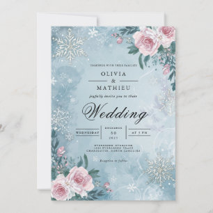Frostig florale Winterszene Hochzeit Einladung